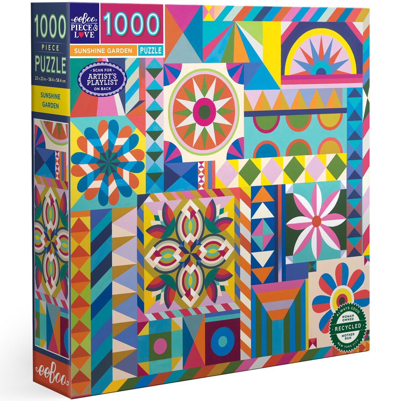 eeBoo Piece & Love: Sunshine Garden - 1000 Piece Puzzle - Adult Square Jigsaw, 23x23", Includes Image Reference Insert, Glossy High-Quality Pieces